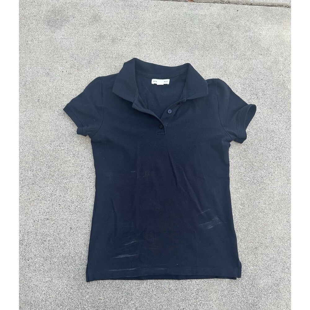 Aeropostale Women’s Black Pique Polo Shirt Button-Up Short Sleeve Size M Uniform